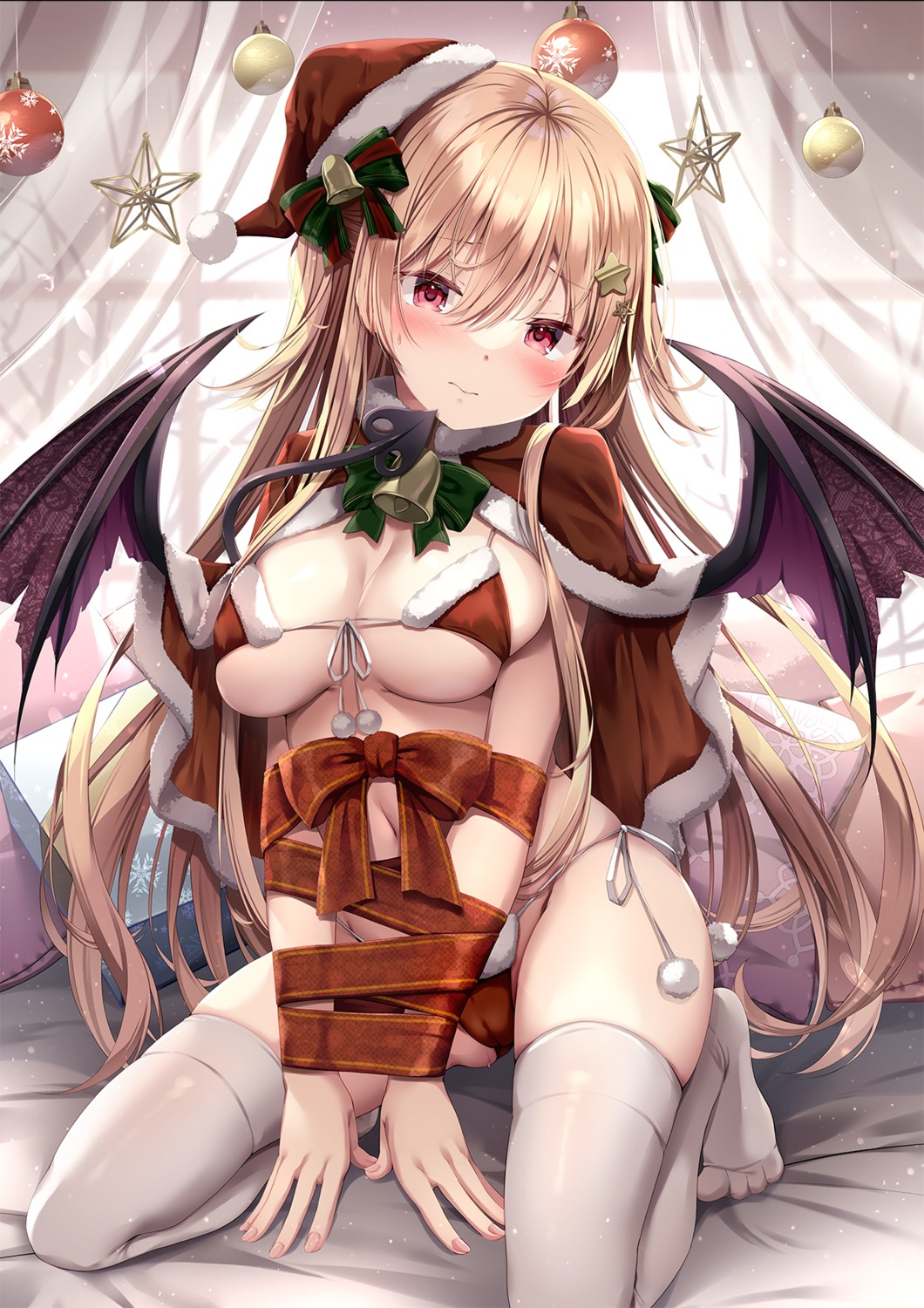 bondage bra cameltoe christmas kinokomushi pantsu string_panties thighhighs wings