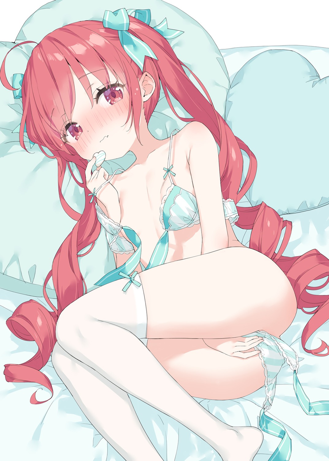 bra hazuki_watora kani_biimu loli pantsu panty_pull shimapan string_panties thighhighs valentine