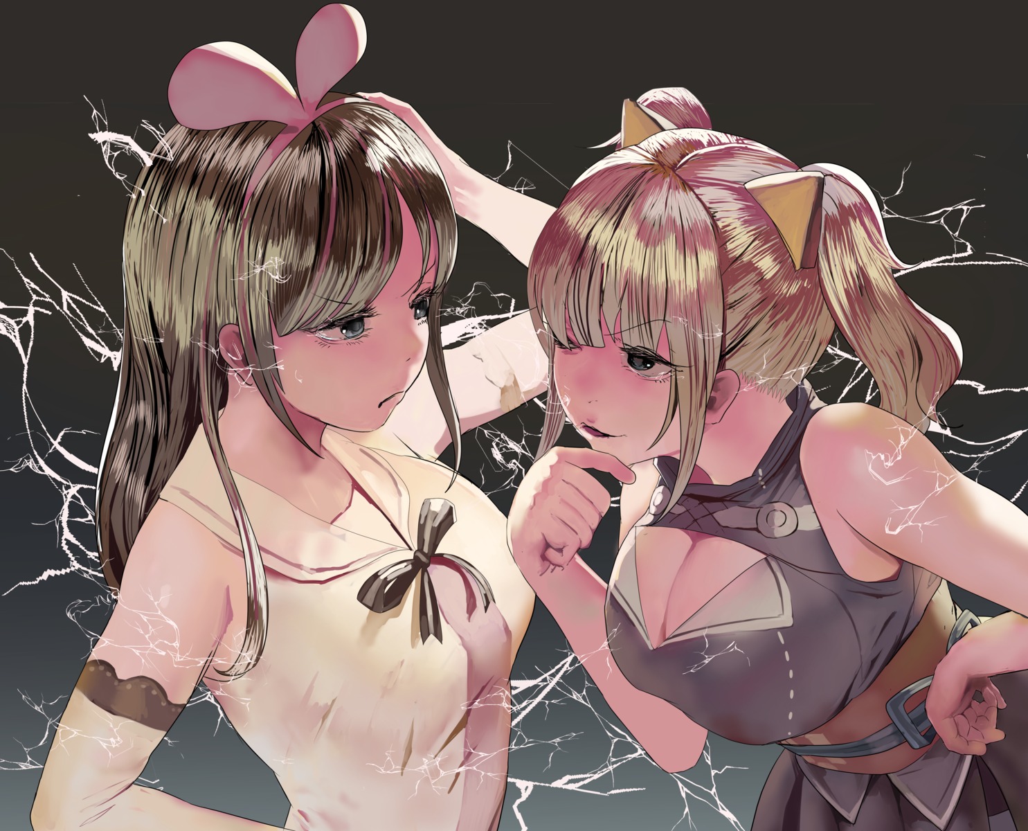 a.i._channel animal_ears cleavage crossover kaguya_luna kizuna_ai masak_(masaki4545) the_moon_studio