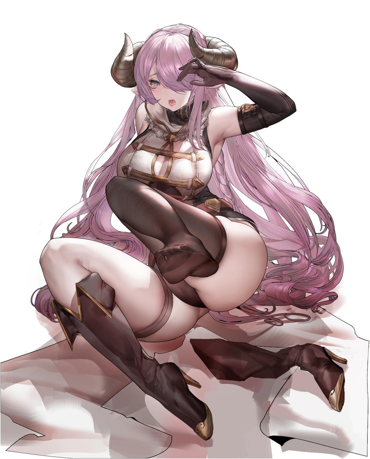 cameltoe cleavage feet garter granblue_fantasy heels horns narumeia_(granblue_fantasy) pantsu pointy_ears thighhighs xlnosearch_(xlxiaoluodiaofa)