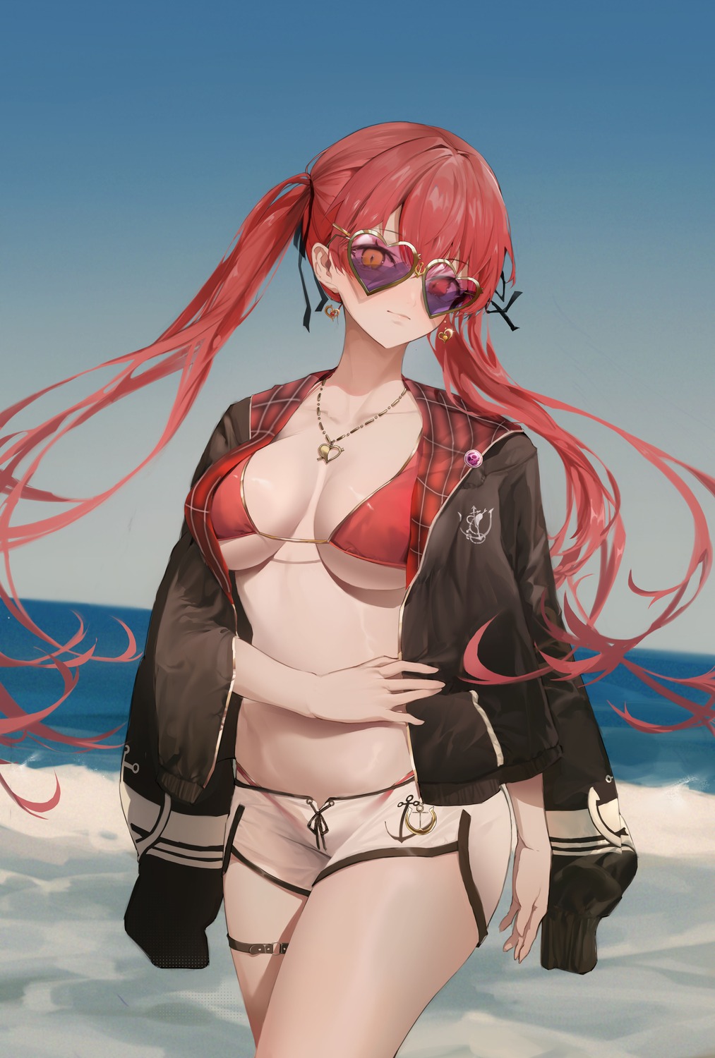 0_0_0 bikini_top garter heterochromia hololive houshou_marine megane swimsuits