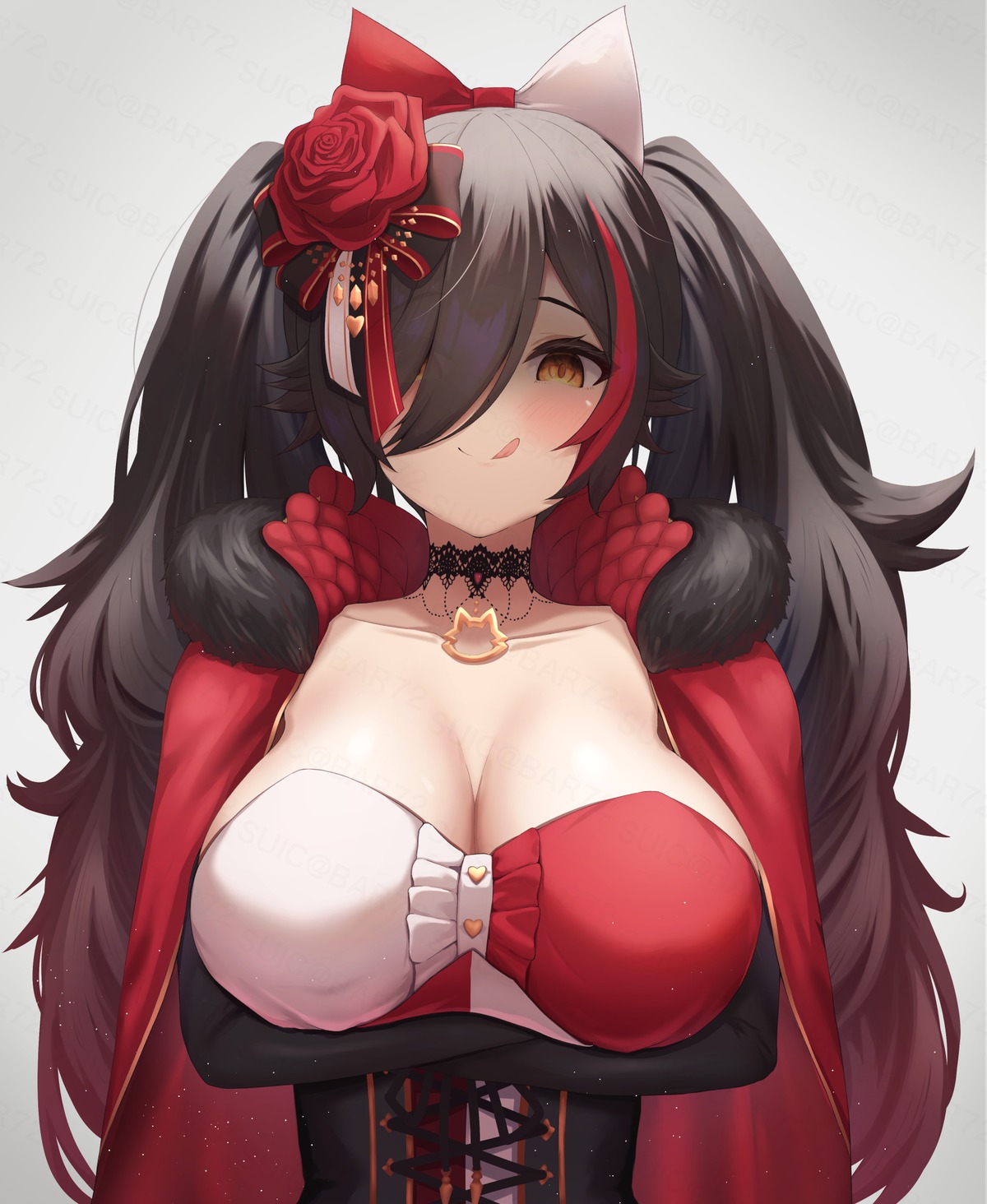 breast_hold hololive hololive_gamers no_bra ookami_mio suicabar72