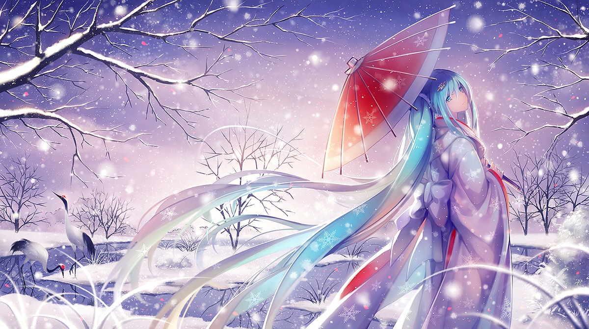 hatsune_miku kimono tidsean umbrella vocaloid