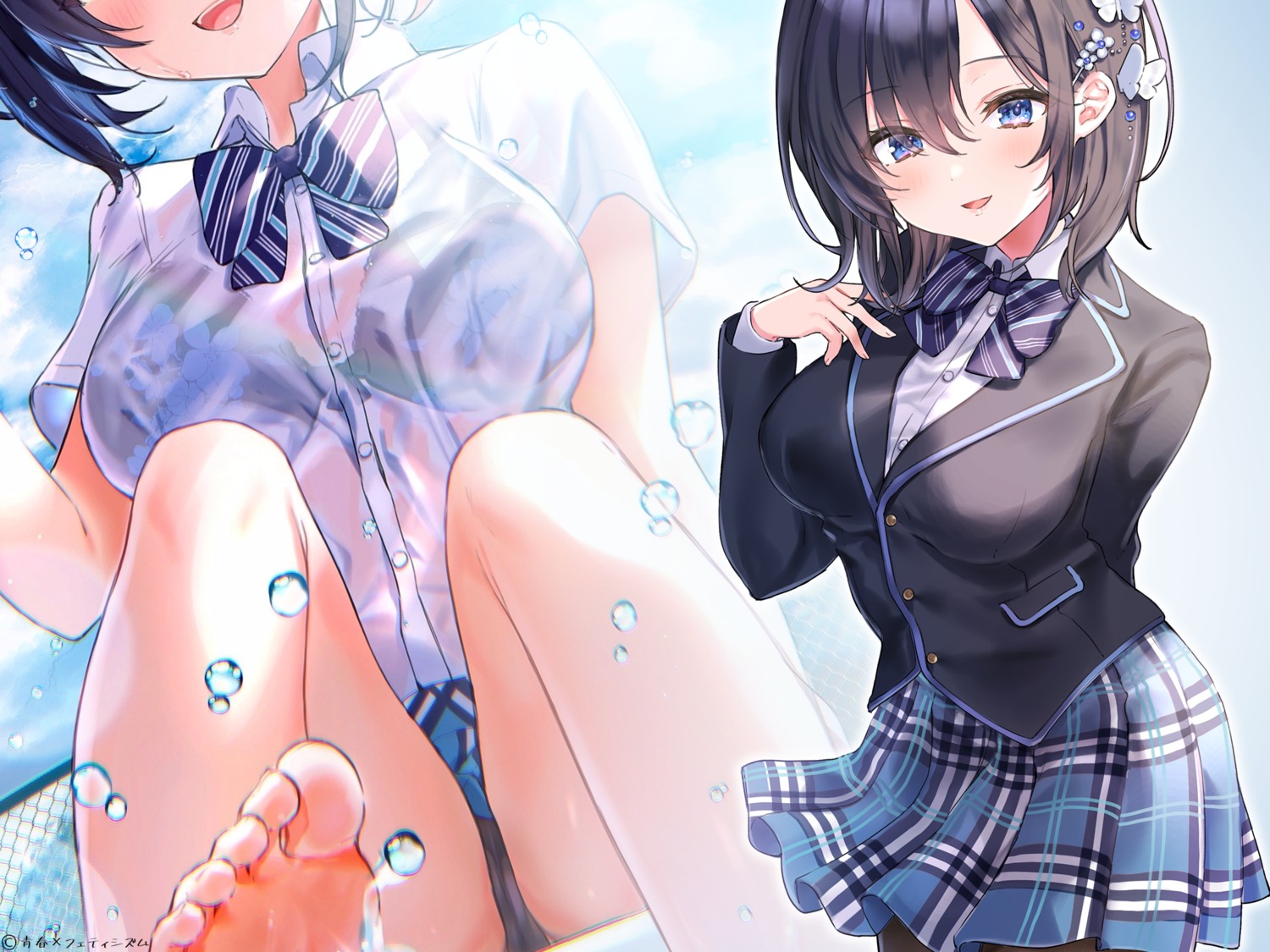 aoharu_x_fetishism bra cameltoe feet nekoyashiki_pushio pantsu pantyhose see_through seifuku skirt_lift wet_clothes