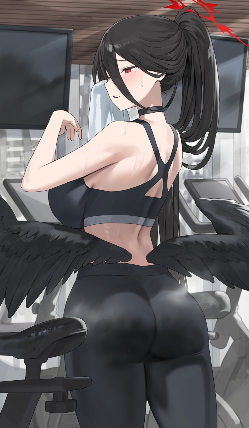 angel ass blue_archive bra gym_uniform hanekawa_hasumi hood_(james_x) wings