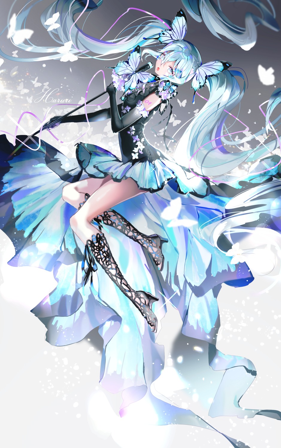 haruri hatsune_miku heels skirt_lift tattoo vocaloid