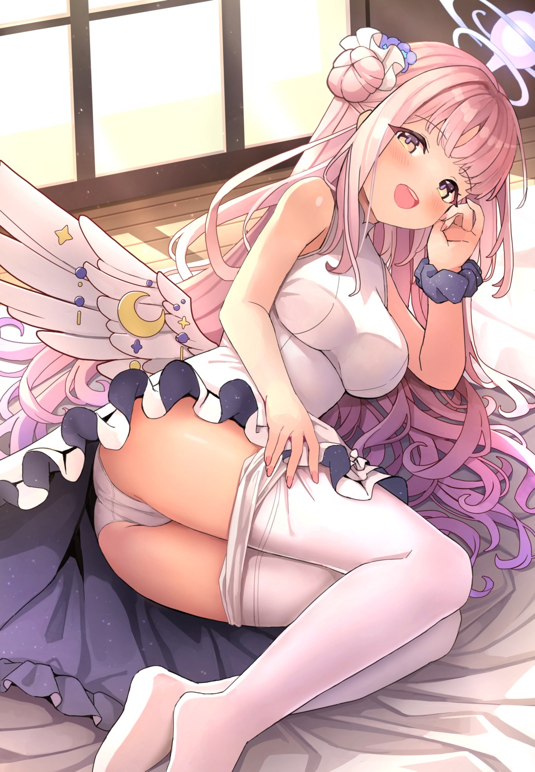 angel ass blue_archive cameltoe dress misono_mika nomio pantsu pantyhose skirt_lift thong undressing wings