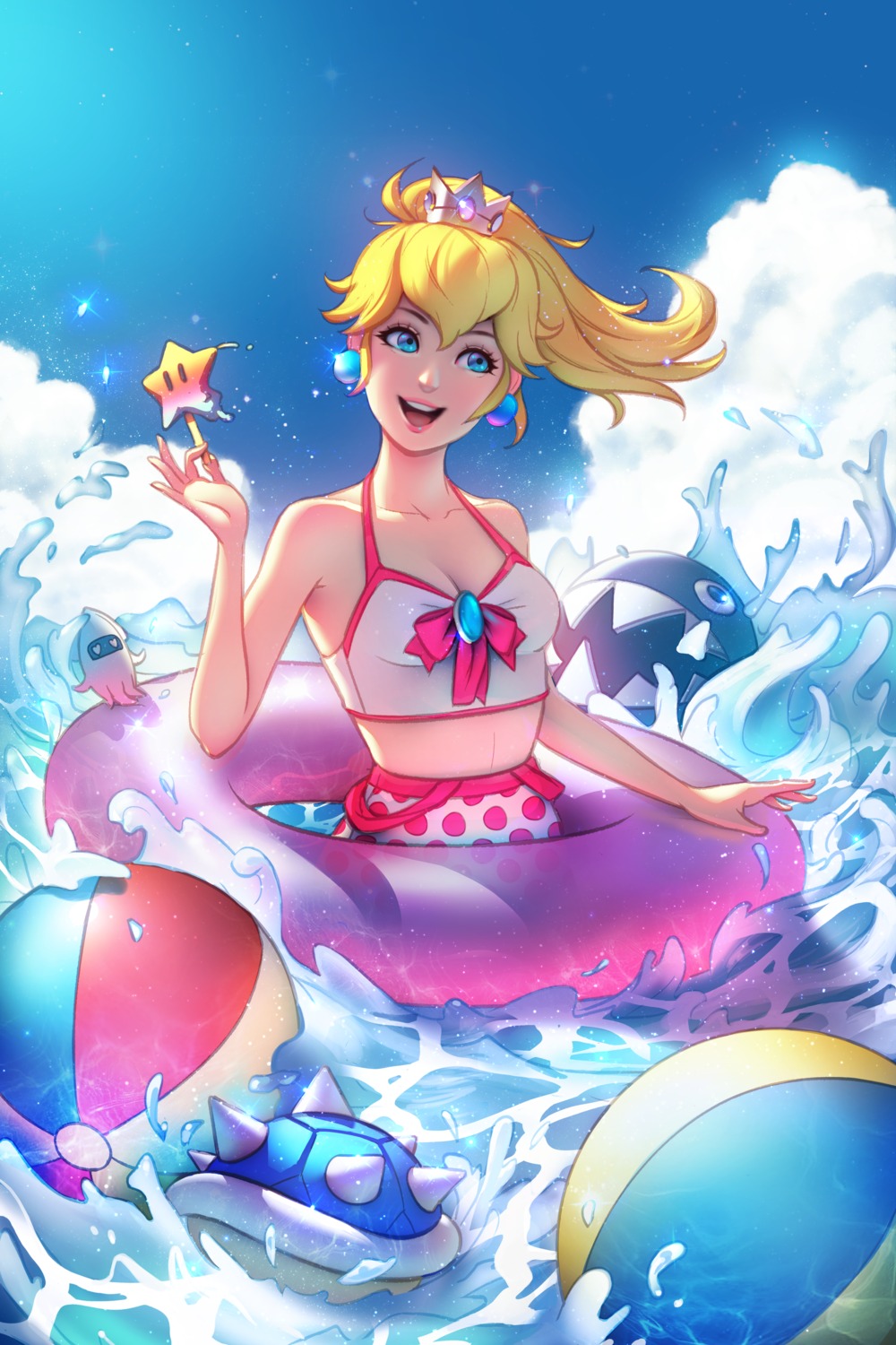 cleavage jonathan_hamilton lisa_buijteweg mario_bros. princess_peach_toadstool swimsuits wet