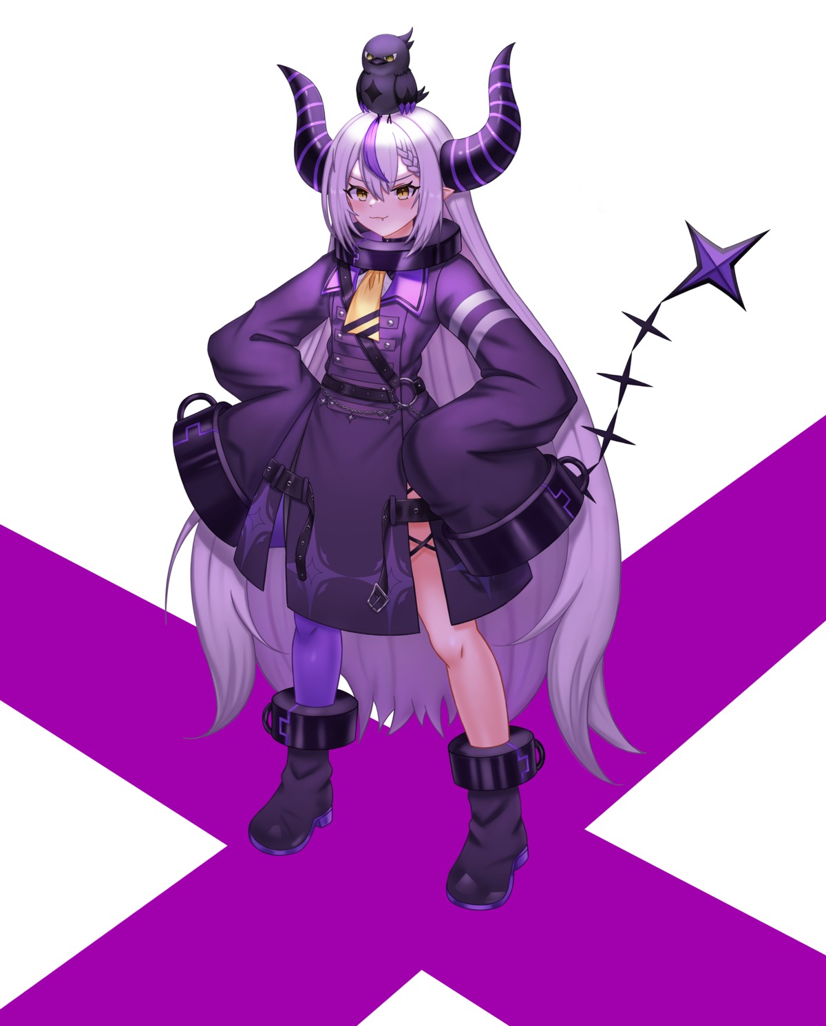 crow_(la+_darknesss) dress hololive horns la+_darknesss melreon pointy_ears tail thighhighs