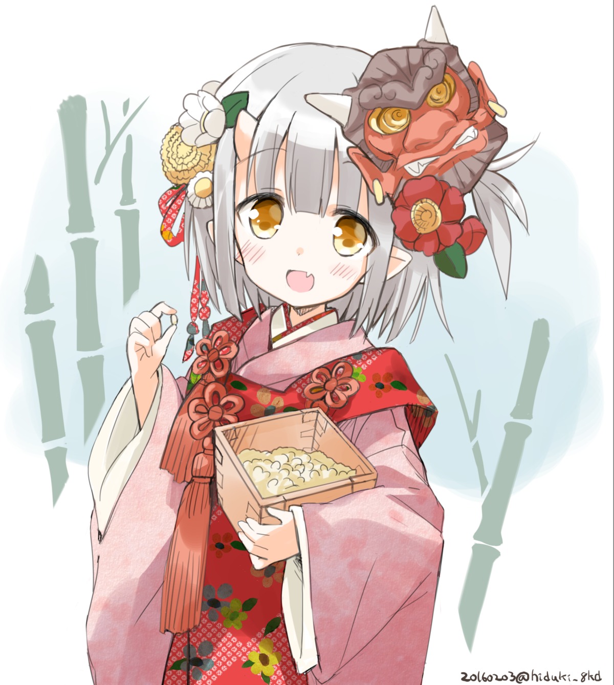 hizuki_yayoi horns kimono pointy_ears