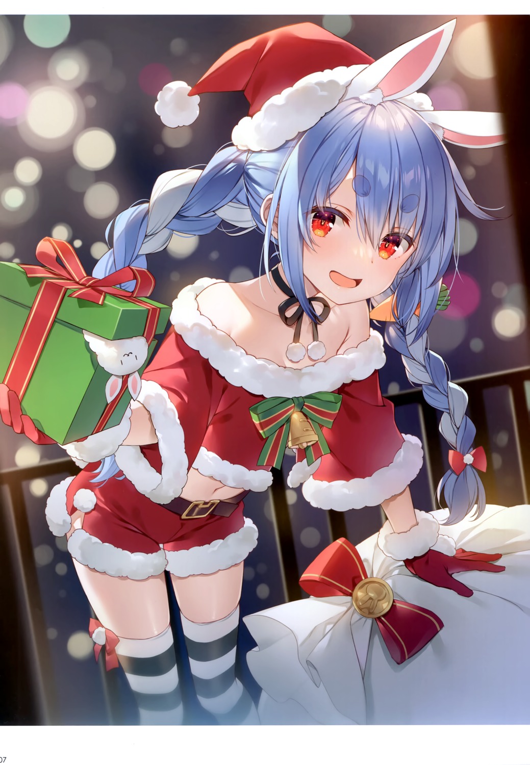 animal_ears bunny_ears christmas hololive no_bra tail thighhighs usada_pekora wireframe yuuki_hagure