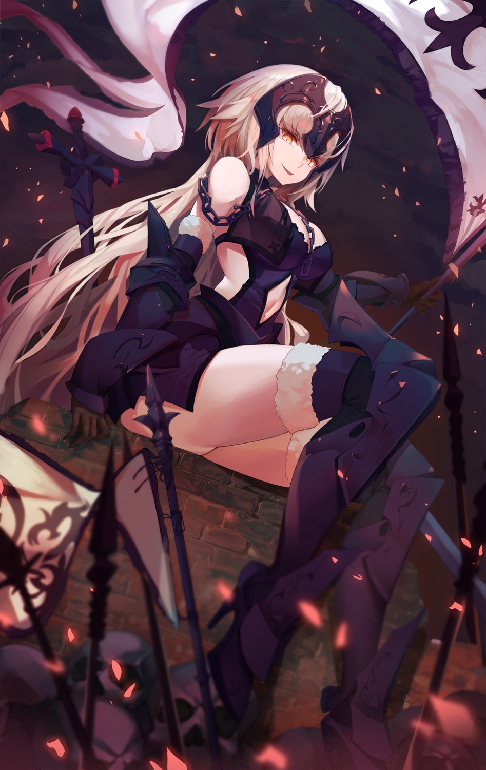 armor cleavage fate/grand_order heels jeanne_d'arc jeanne_d'arc_(alter)_(fate) munseonghwa thighhighs weapon