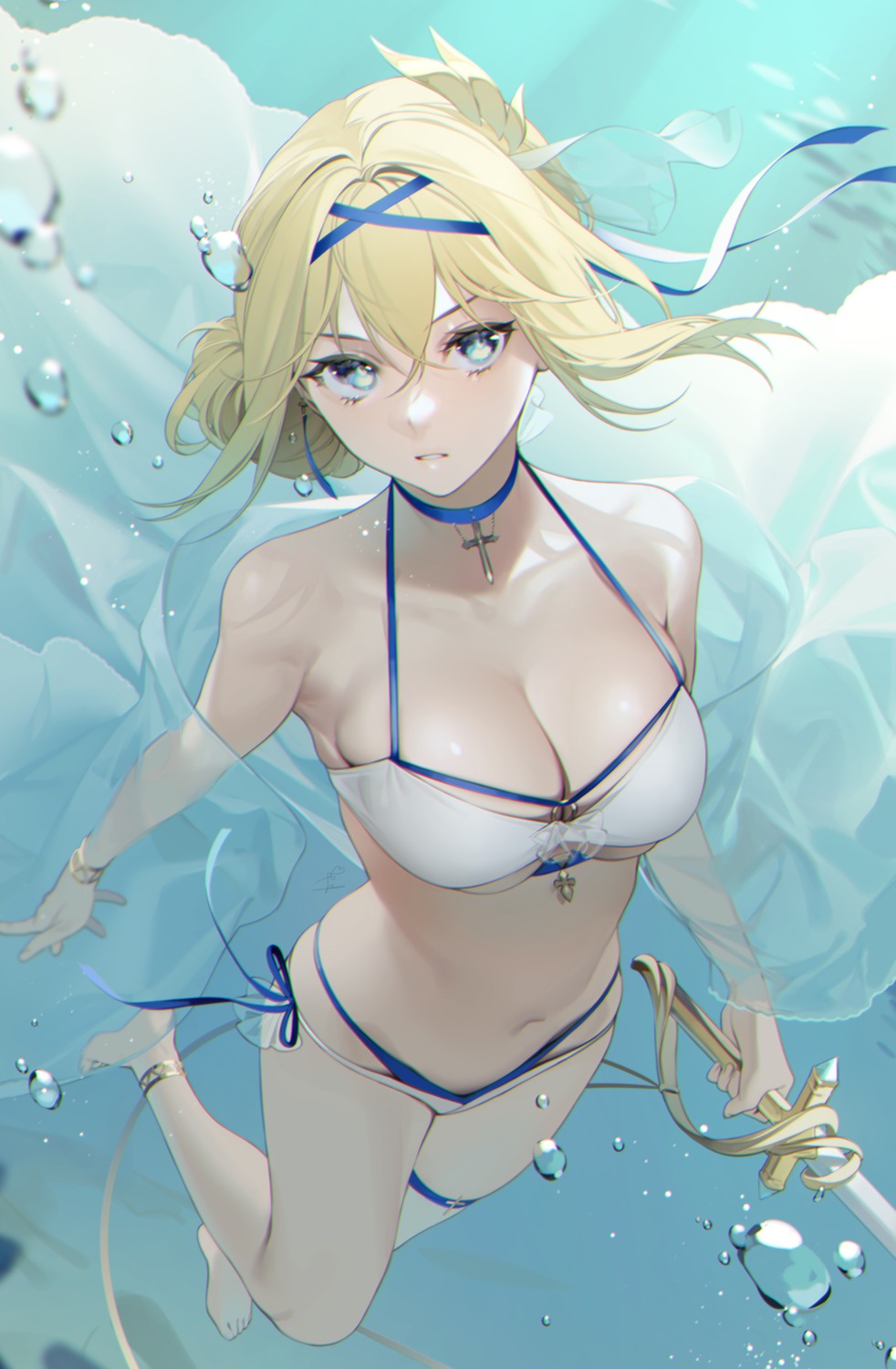 azur_lane bikini garter jeanne_d'arc_(azur_lane) ohisashiburi open_shirt see_through swimsuits sword