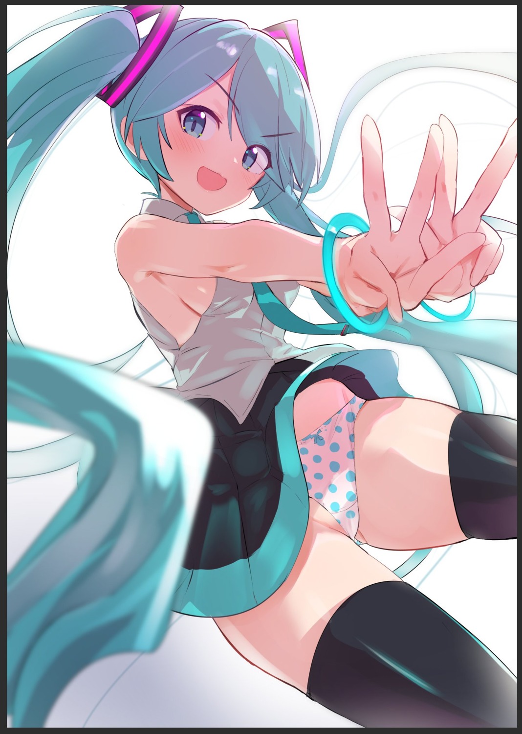 caburi cameltoe hatsune_miku no_bra pantsu skirt_lift thighhighs thong vocaloid