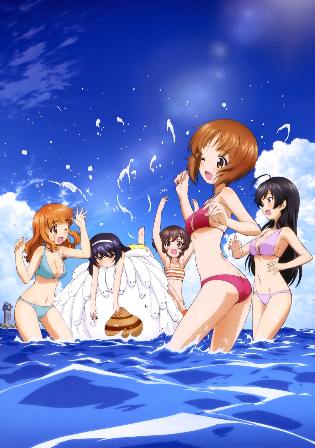 akiyama_yukari ass bikini cleavage girls_und_panzer isuzu_hana nishizumi_miho reizei_mako swimsuits takebe_saori wet