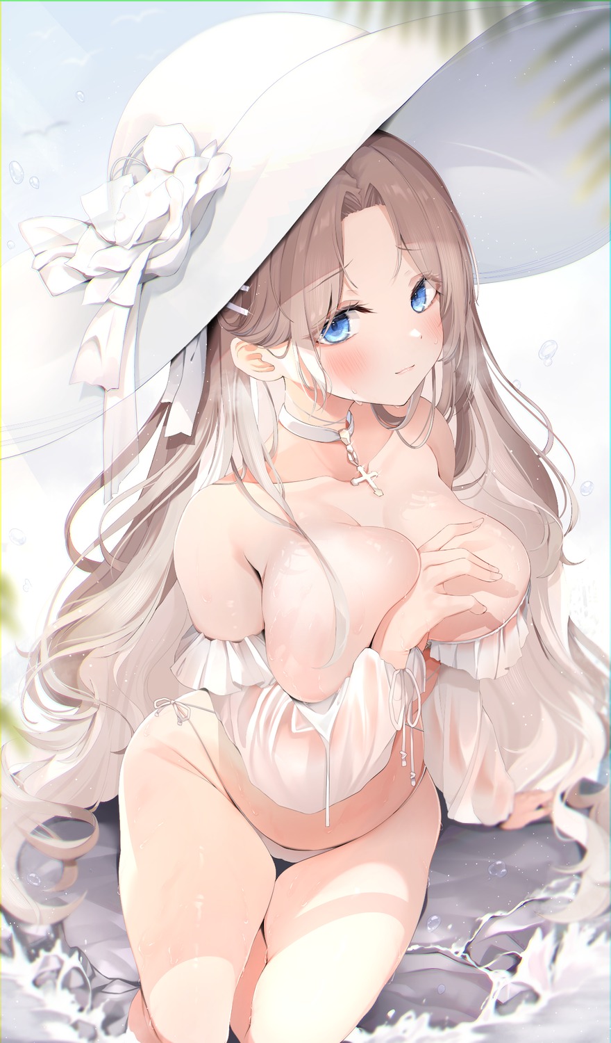 azur_lane bikini breast_hold nya_rl see_through swimsuits wet wet_clothes yorktown_(azur_lane)