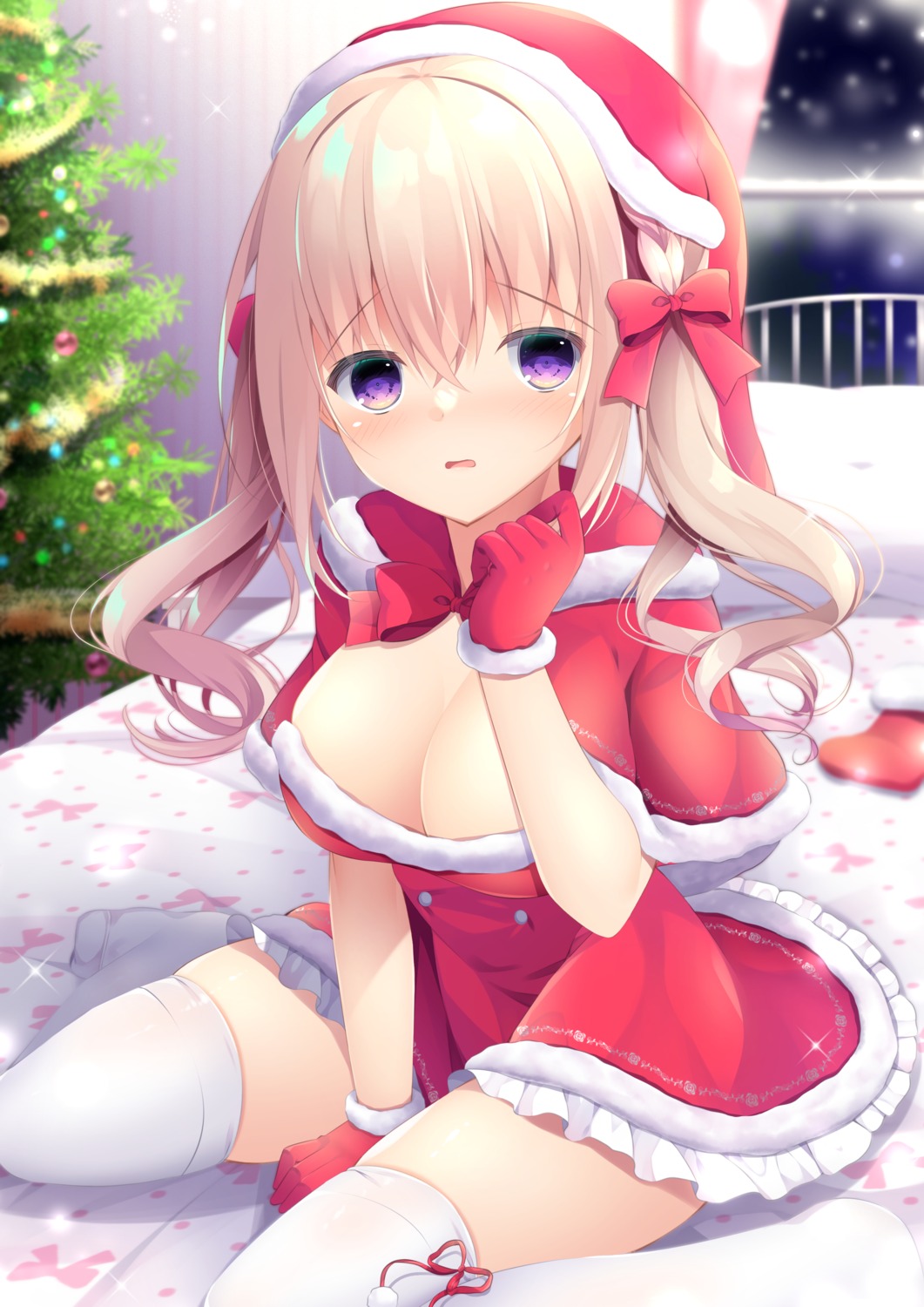 christmas dress no_bra skirt_lift thighhighs yukimura_usagi