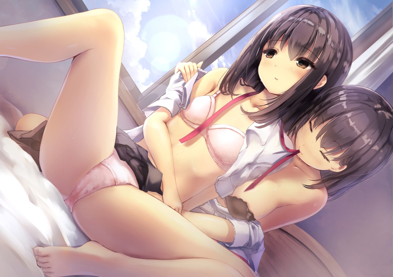 bra cameltoe feet missile228 open_shirt pantsu seifuku undressing yuri