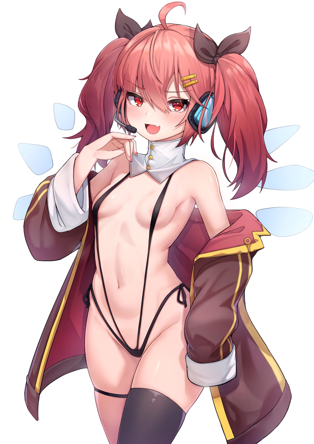 5danny1206 areola garter headphones open_shirt sling_bikini swimsuits thighhighs