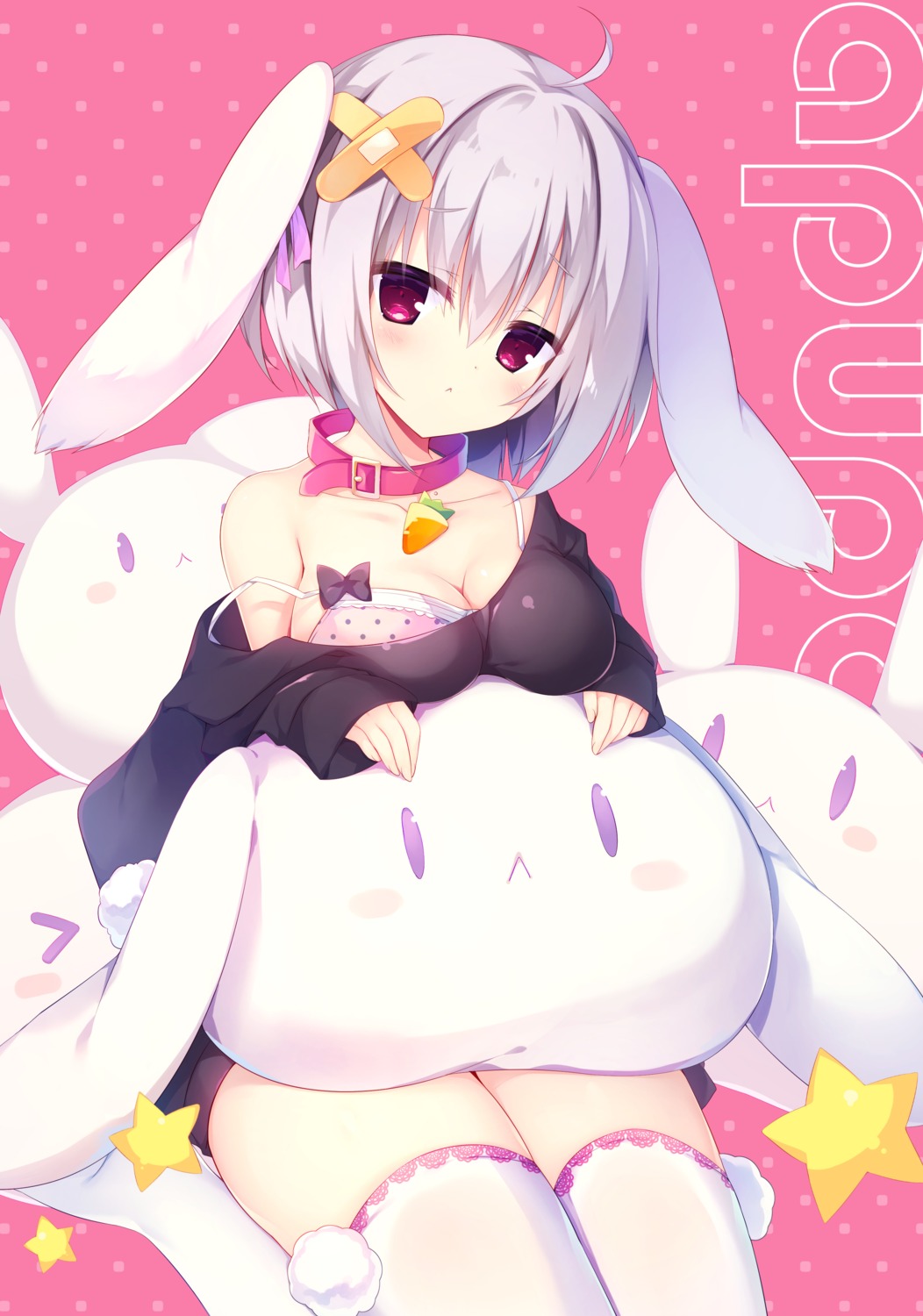 aisu_vanilla animal_ears apupop bandaid bra bunny_ears cleavage muku_(apupop) tail thighhighs