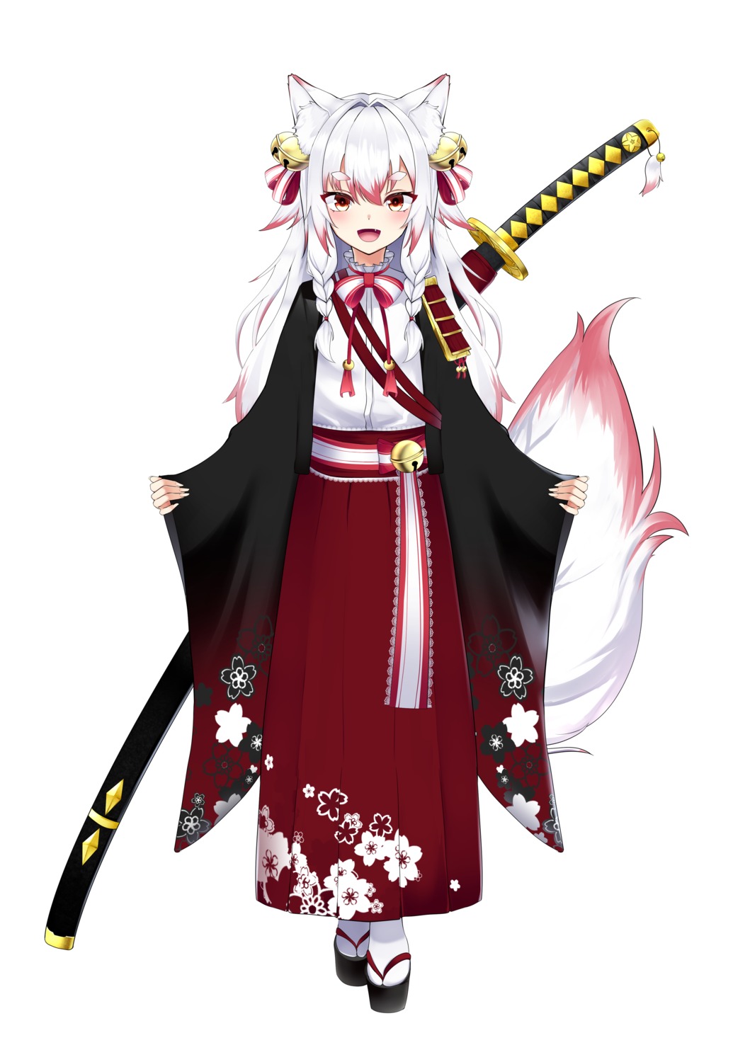animal_ears japanese_clothes kitsune masaki_nanaya sword tail