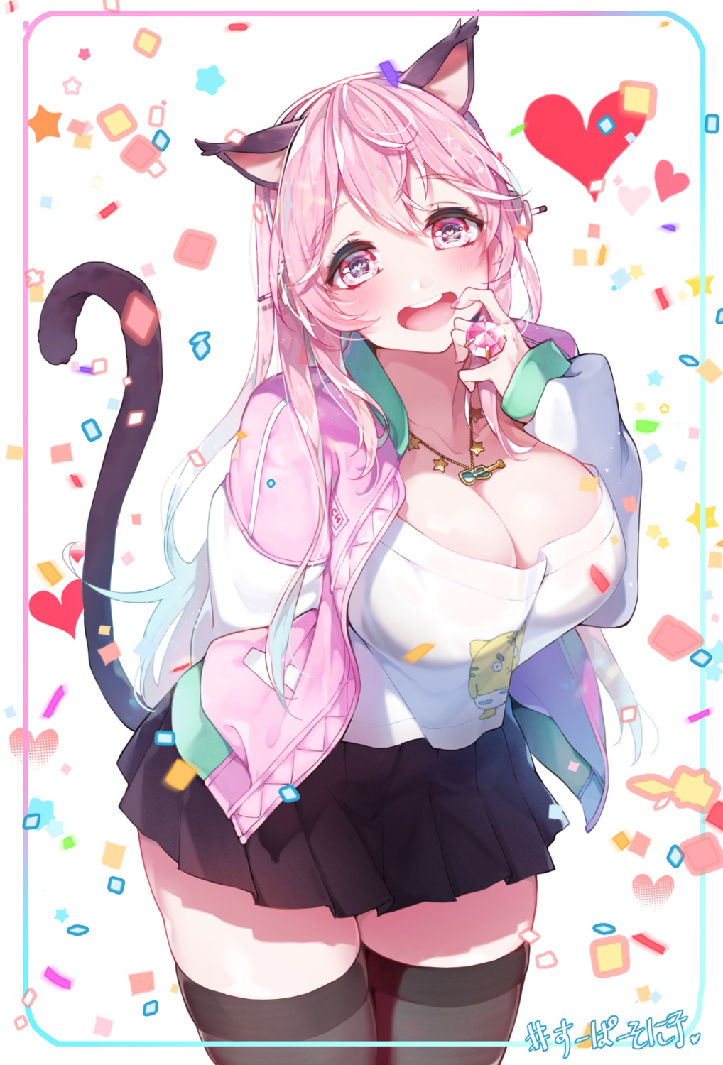 animal_ears cleavage headphones kanola_u nekomimi super_sonico tail thighhighs