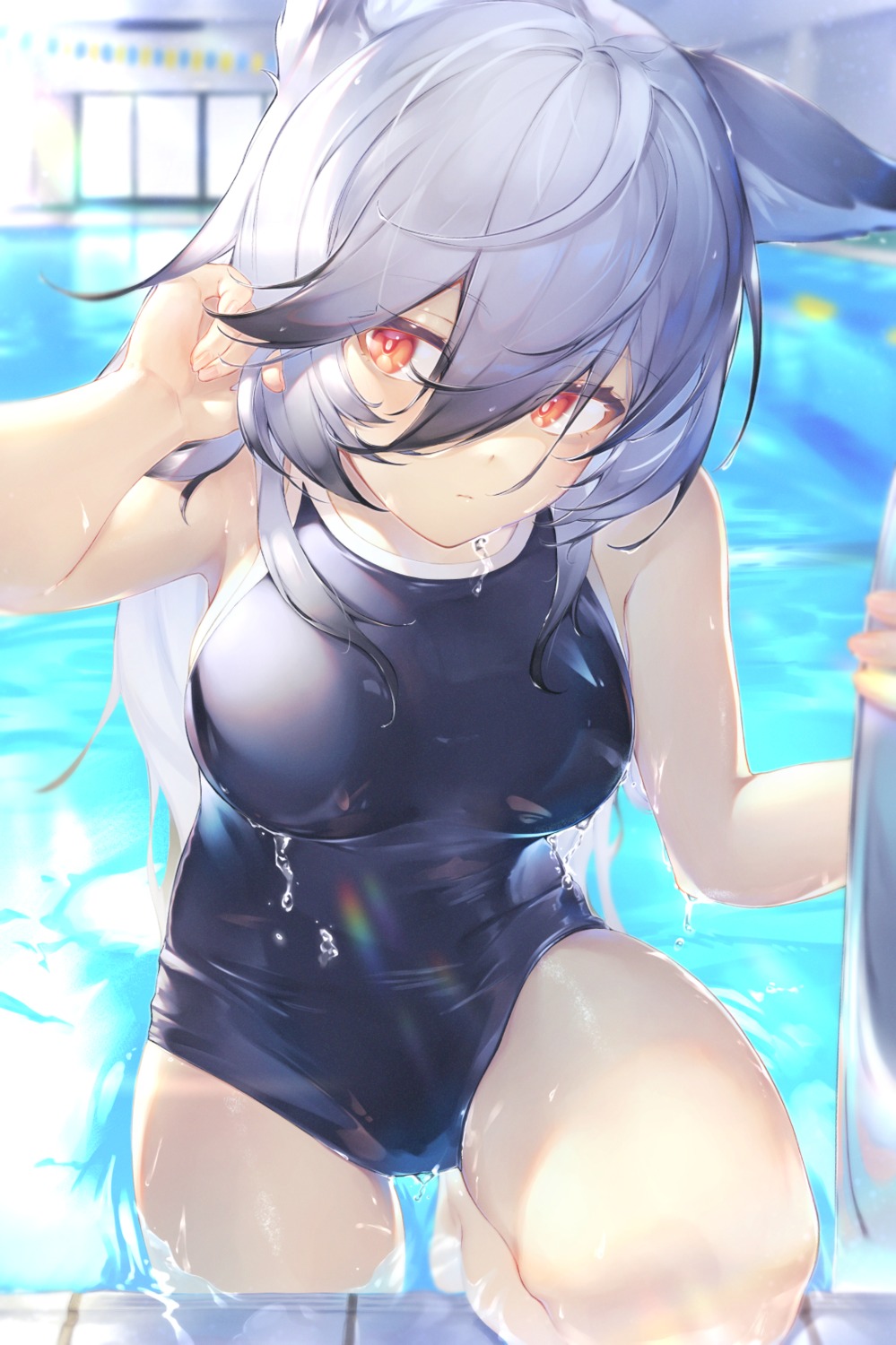 animal_ears dabuki school_swimsuit swimsuits wet