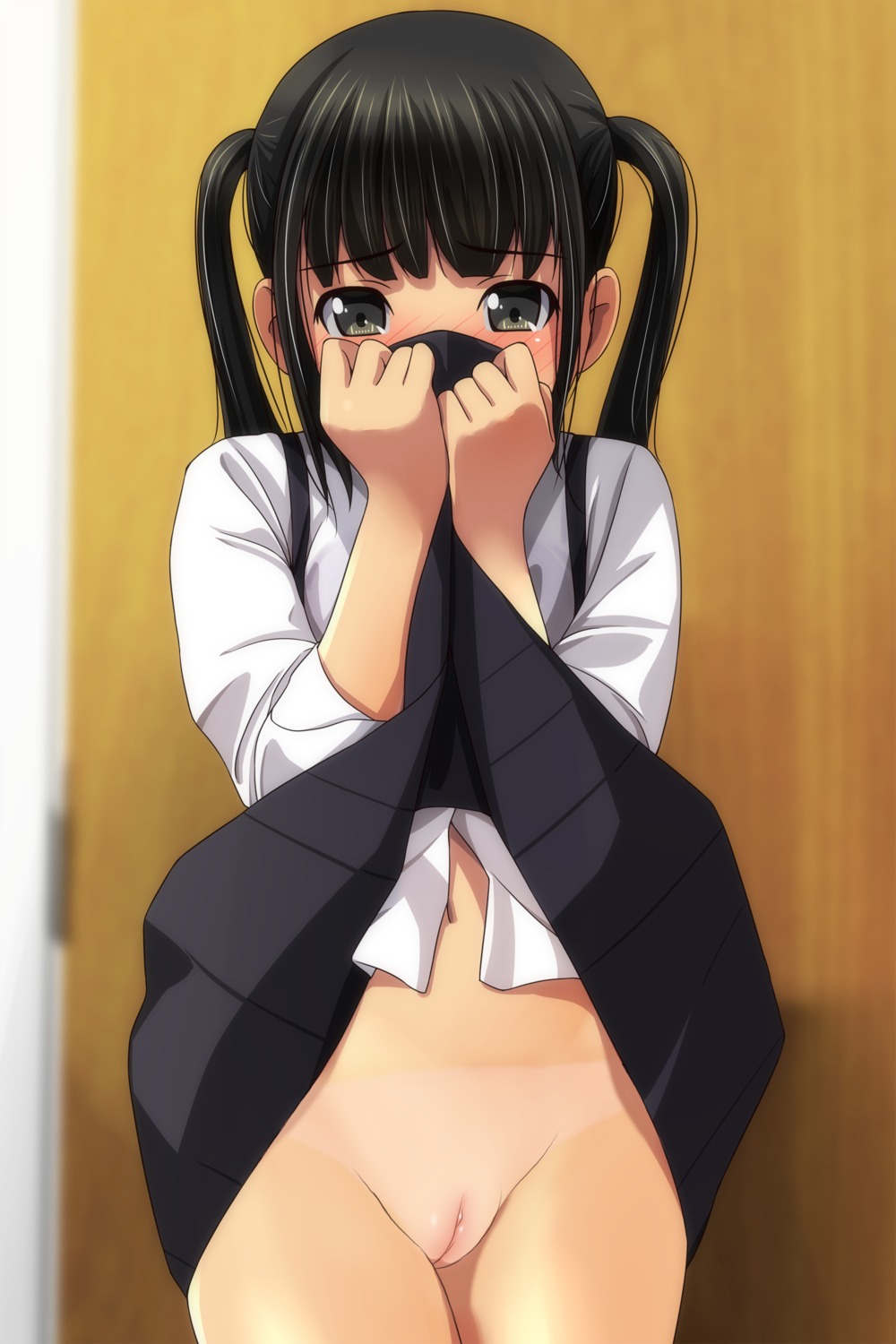 loli matsunaga_kouyou nopan pussy seifuku skirt_lift tan_lines uncensored