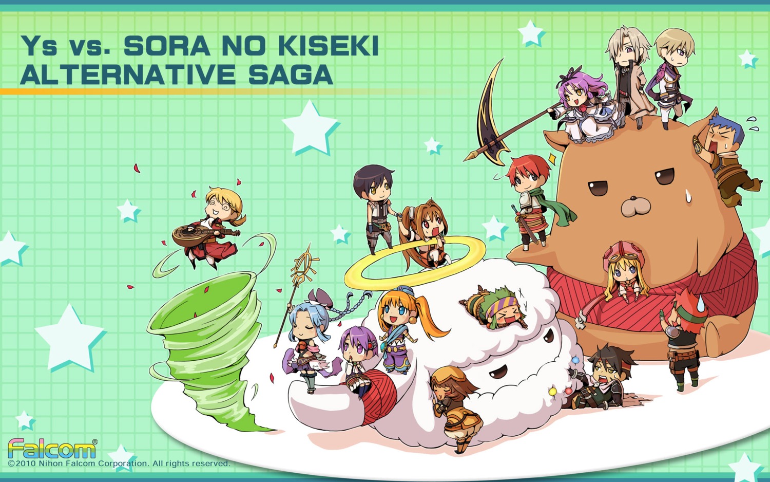 adol_christin agate_crosner aisha_(ys) chester_stoddart chibi cruxie dogi dress eiyuu_densetsu eiyuu_densetsu:_sora_no_kiseki elk_(ys) estelle_bright falcom joshua_bright klose_rinz lolita_fashion lowe mishera olivier_lenheim rappy renne sword thighhighs wallpaper ys