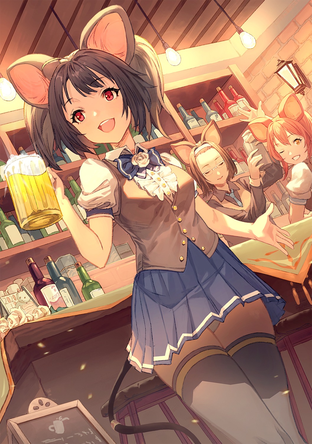 animal_ears megane pantsu ruien tail thighhighs waitress