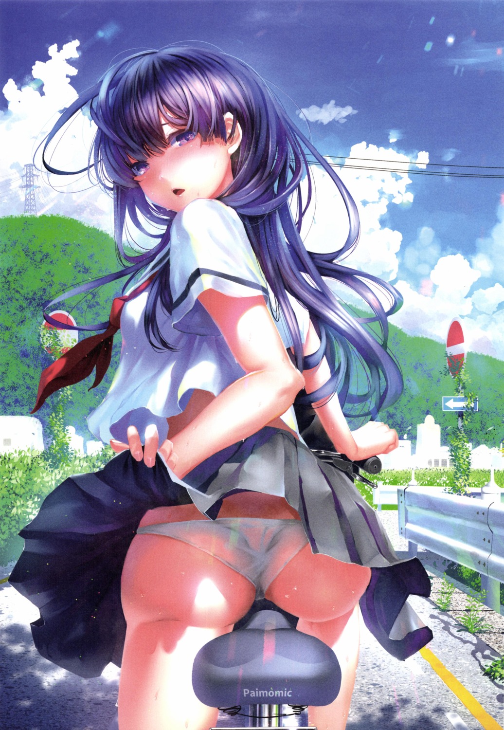 ass botan_mochito pantsu see_through seifuku skirt_lift wet wet_clothes