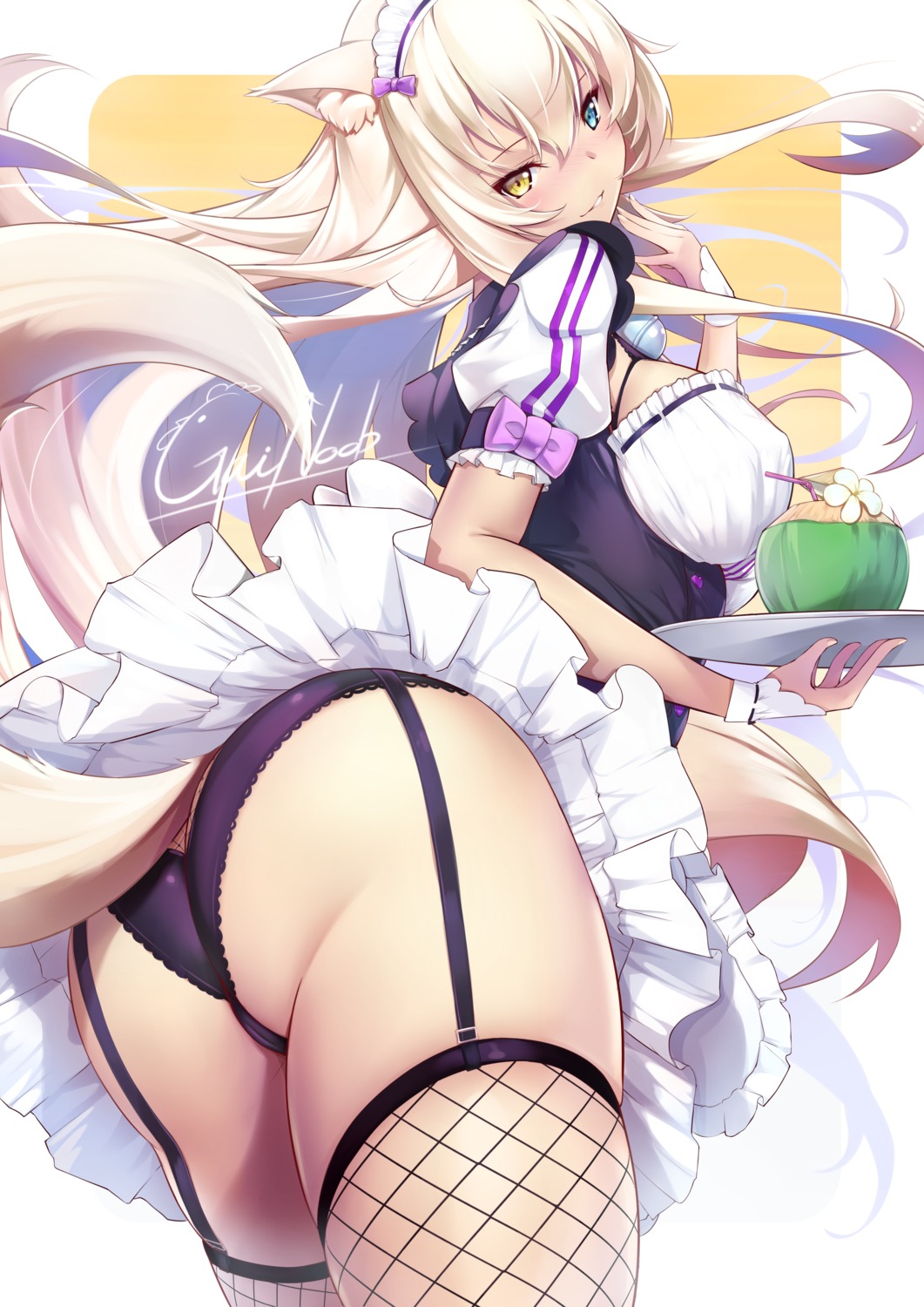 animal_ears ass cameltoe coconut fishnets gainoob heterochromia maid nekomimi nekopara pantsu skirt_lift stockings tail thighhighs thong waitress