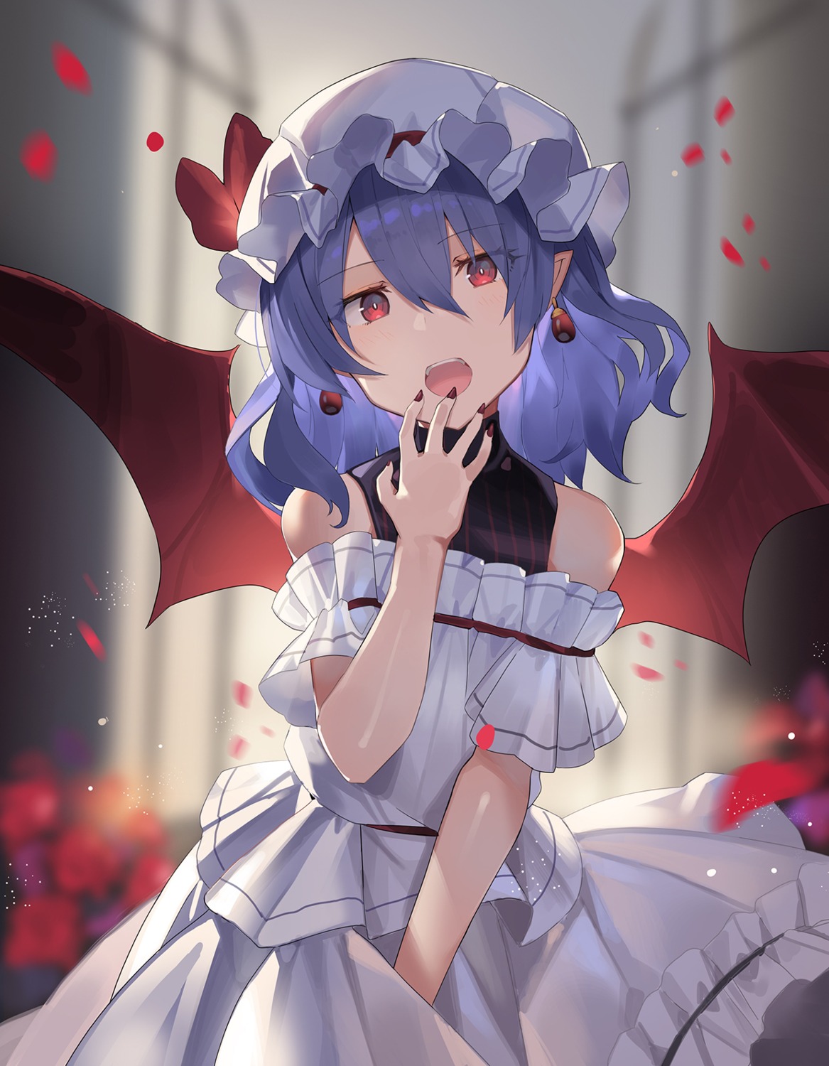 pointy_ears remilia_scarlet rin_falcon skirt_lift touhou wings