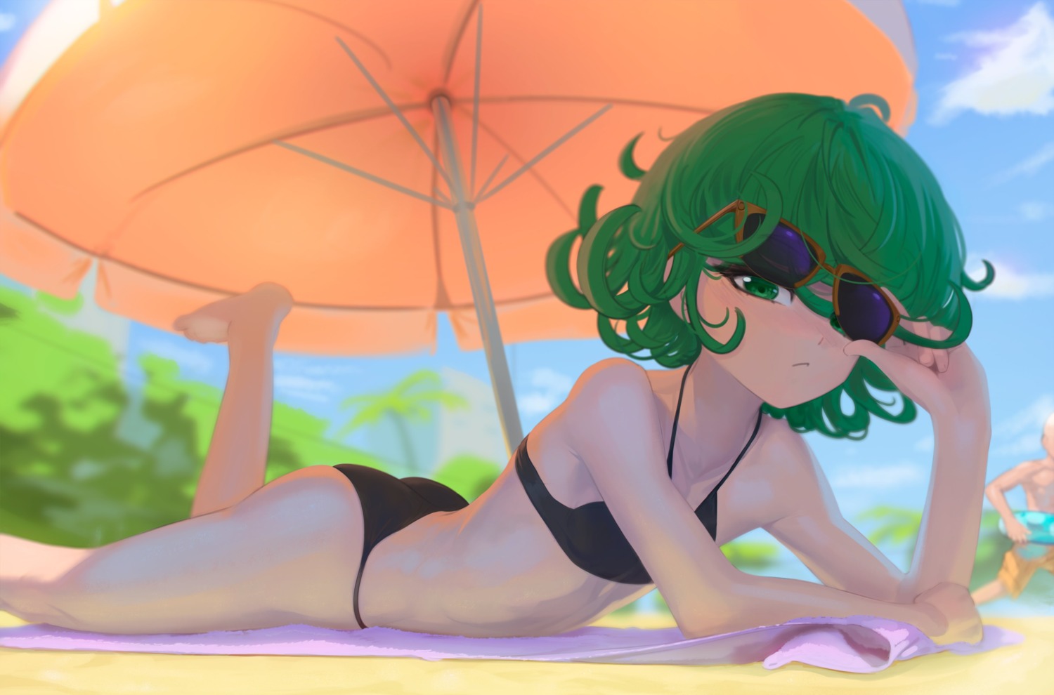 anonds31 bikini megane one_punch_man saitama swimsuits tatsumaki_(one_punch_man)