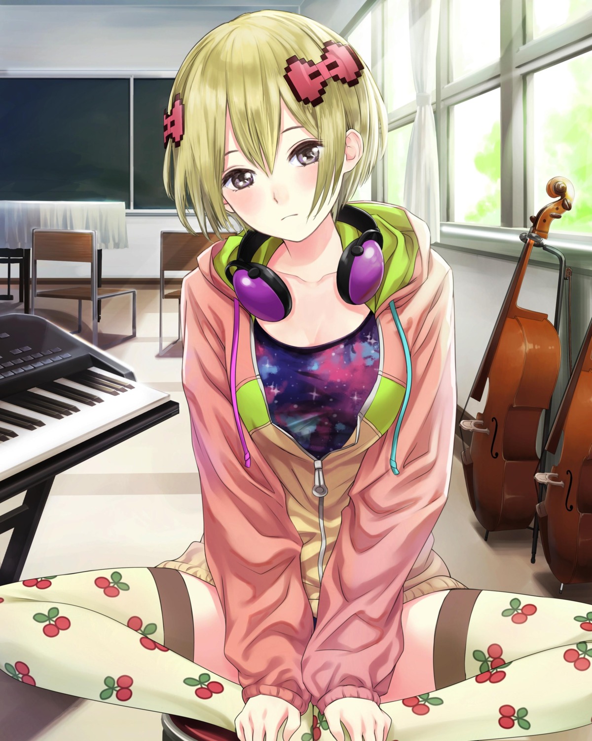 cleavage headphones leotard school_fanfare thighhighs