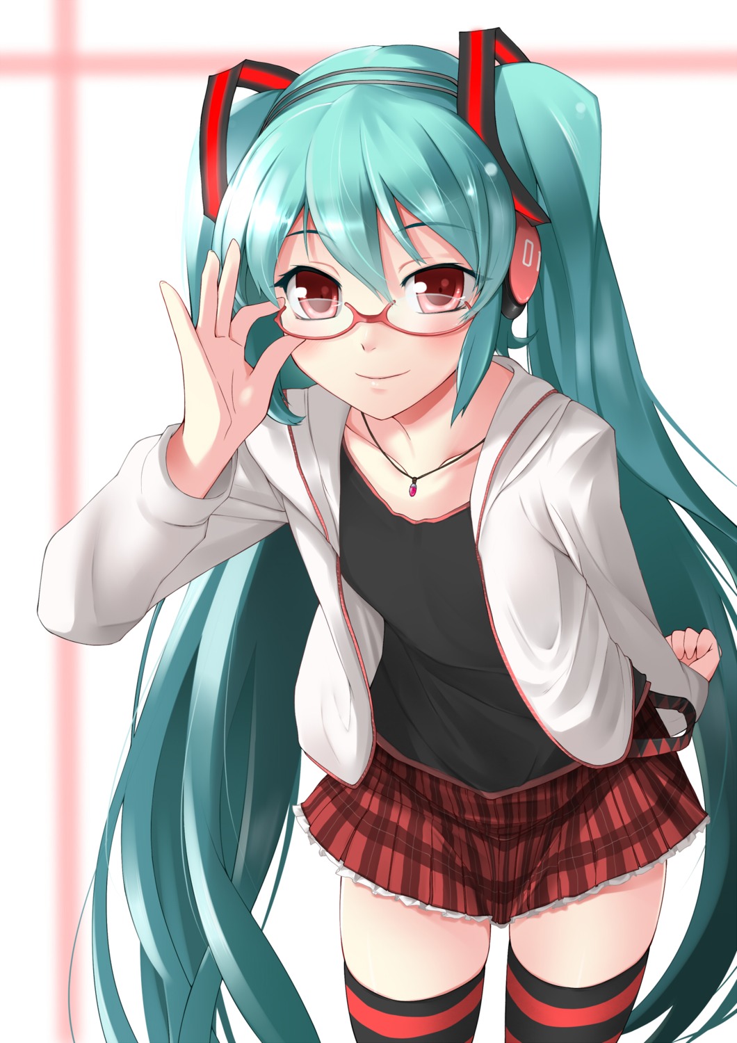 hatsune_miku headphones megane thighhighs vocaloid xefy