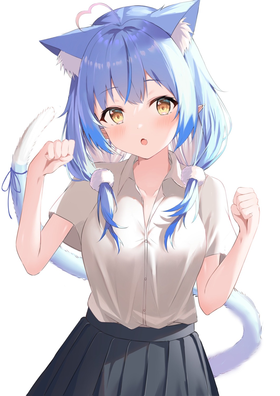 animal_ears hololive nekomimi seifuku shinomori tail yukihana_lamy