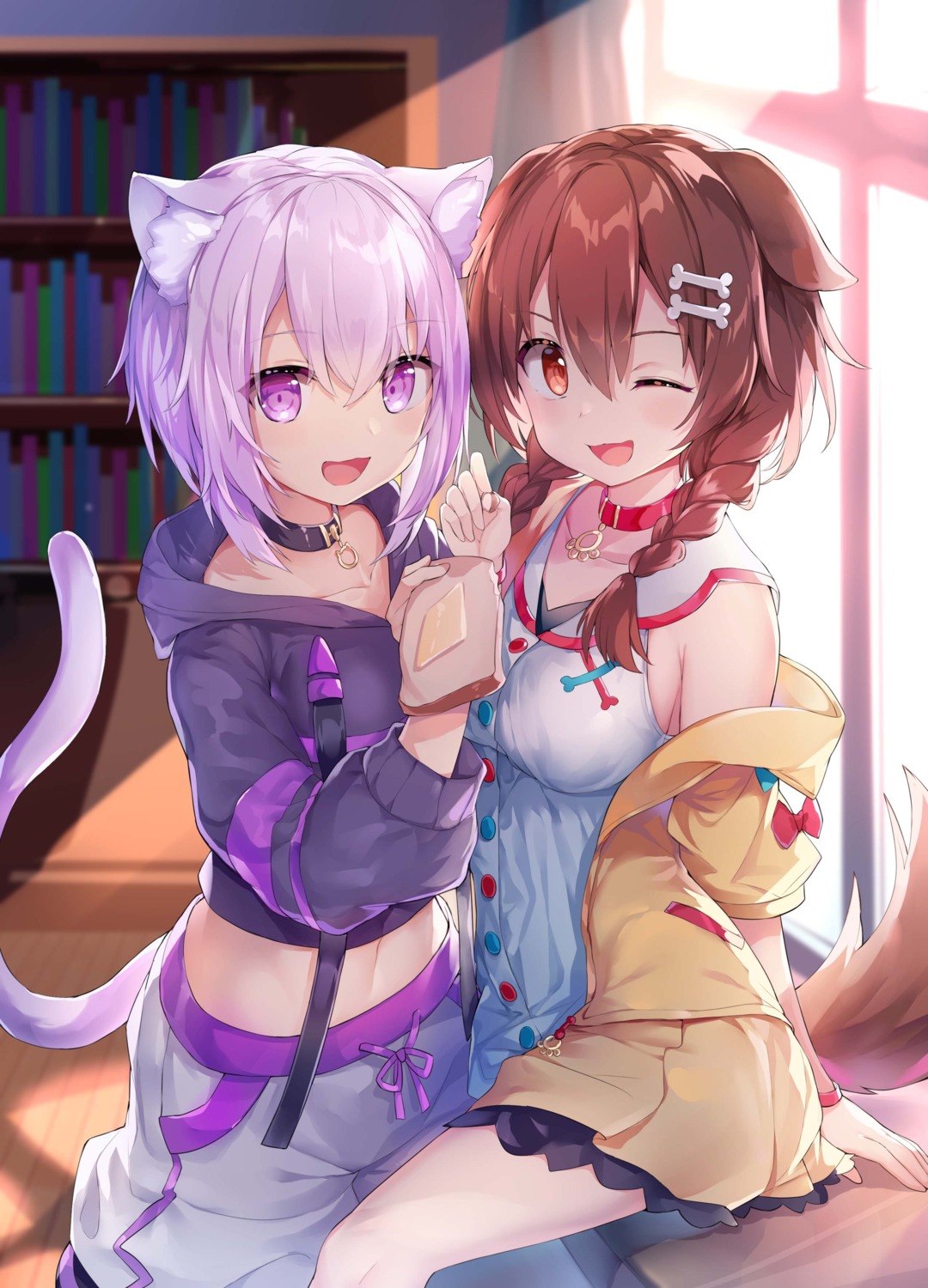 animal_ears hololive hololive_gamers inugami_korone inumimi nekomata_okayu nekomimi tail wawazi