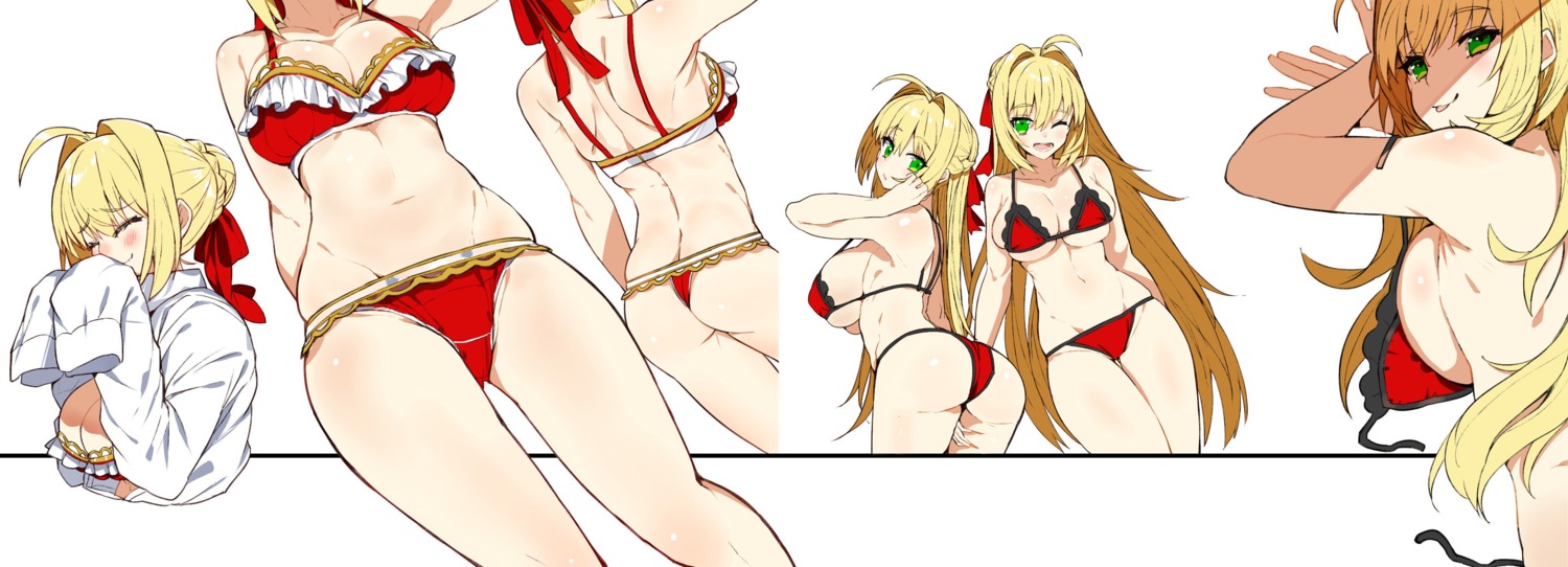 ass bikini cleavage dress_shirt fate/stay_night kou_mashiro saber_extra swimsuits underboob