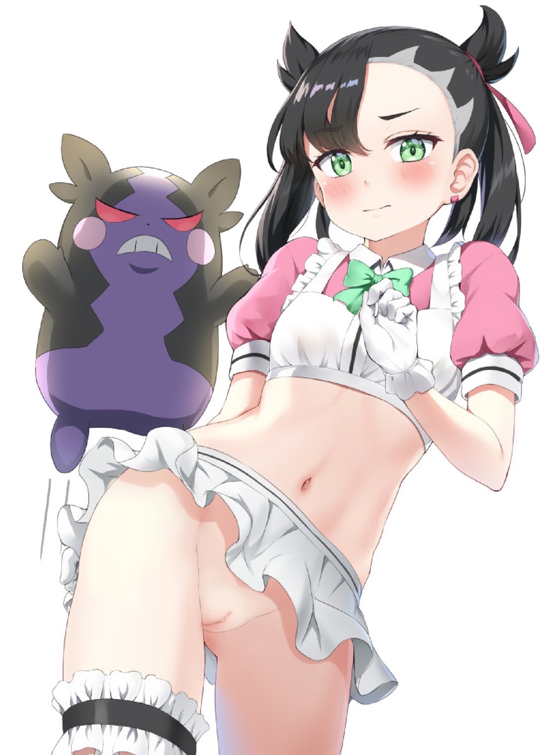 garter loli maid mary_(pokemon) nedia_r nopan pokemon pokemon_sword_and_shield pussy skirt_lift waitress