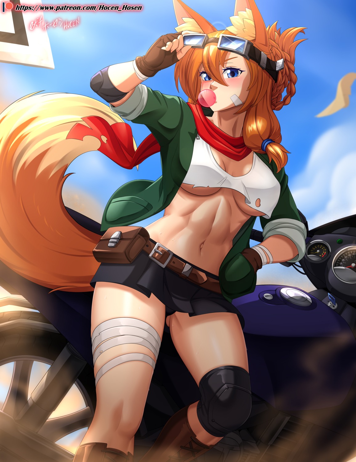 animal_ears bandages bandaid holcen_hosen kitsu_(holcen_hosen) kitsune no_bra pantsu tail torn_clothes underboob