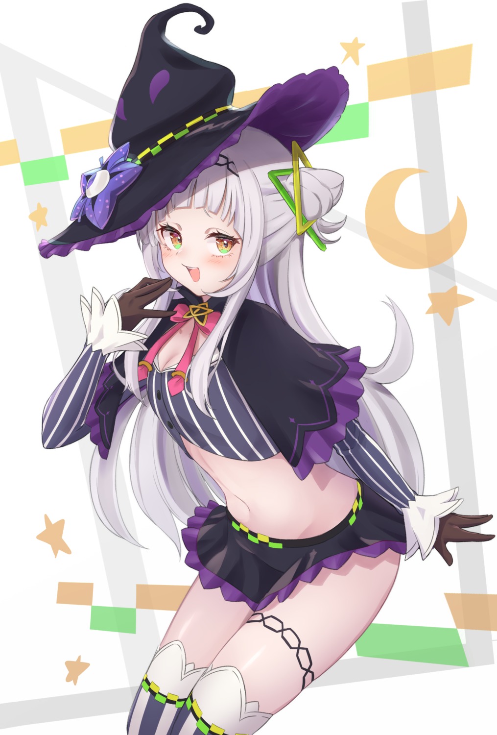 cleavage garter higashigure hololive murasaki_shion skirt_lift thighhighs witch