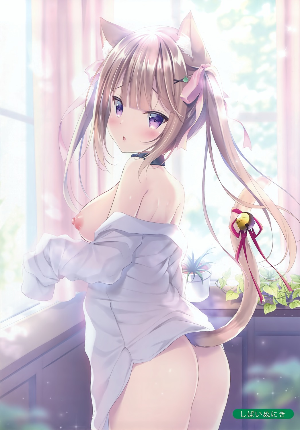 animal_ears bottomless breasts melonbooks nekomimi nipples no_bra open_shirt shibainu_niki tail