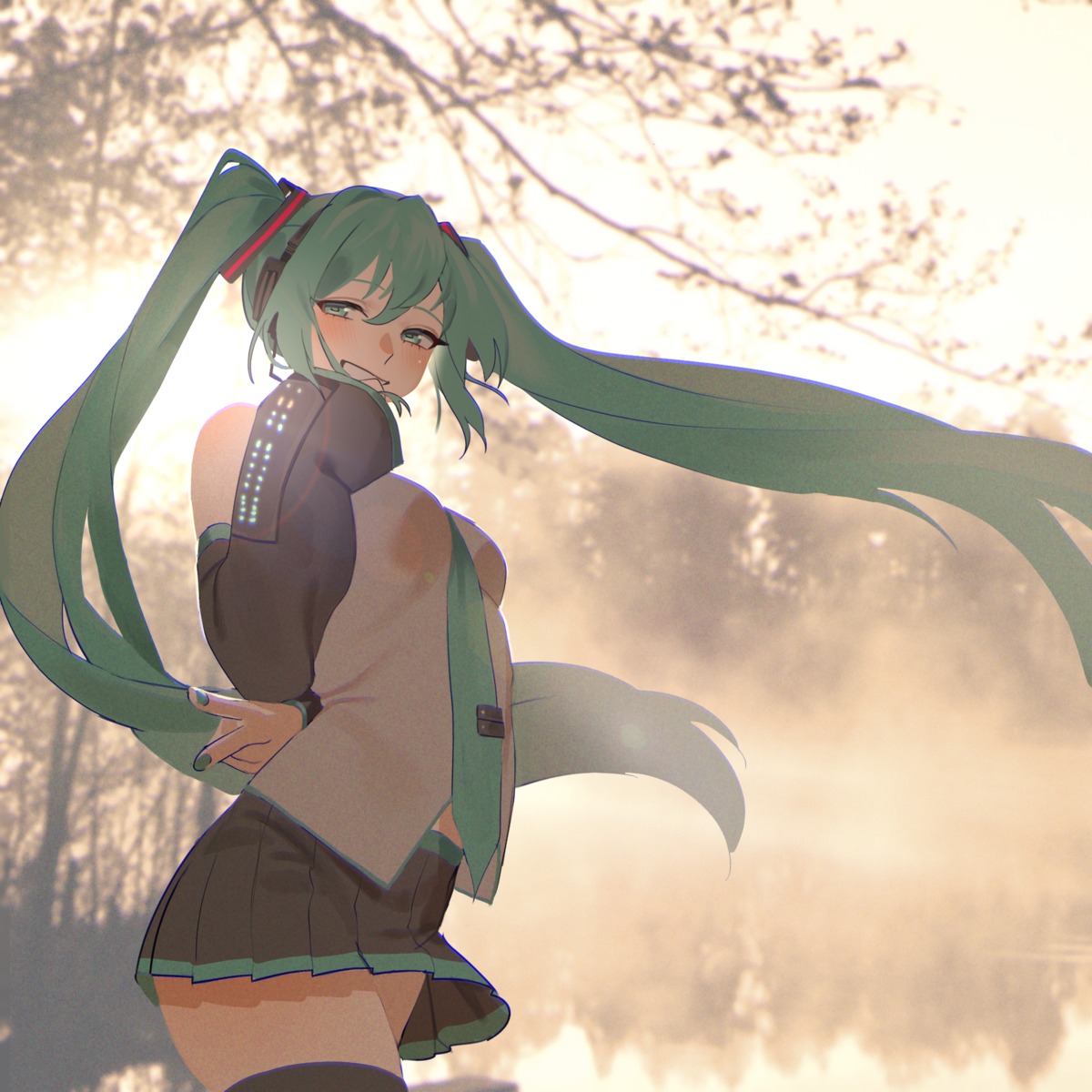 bra hatsune_miku headphones jiki_(gkdlfnzo1245) see_through thighhighs vocaloid