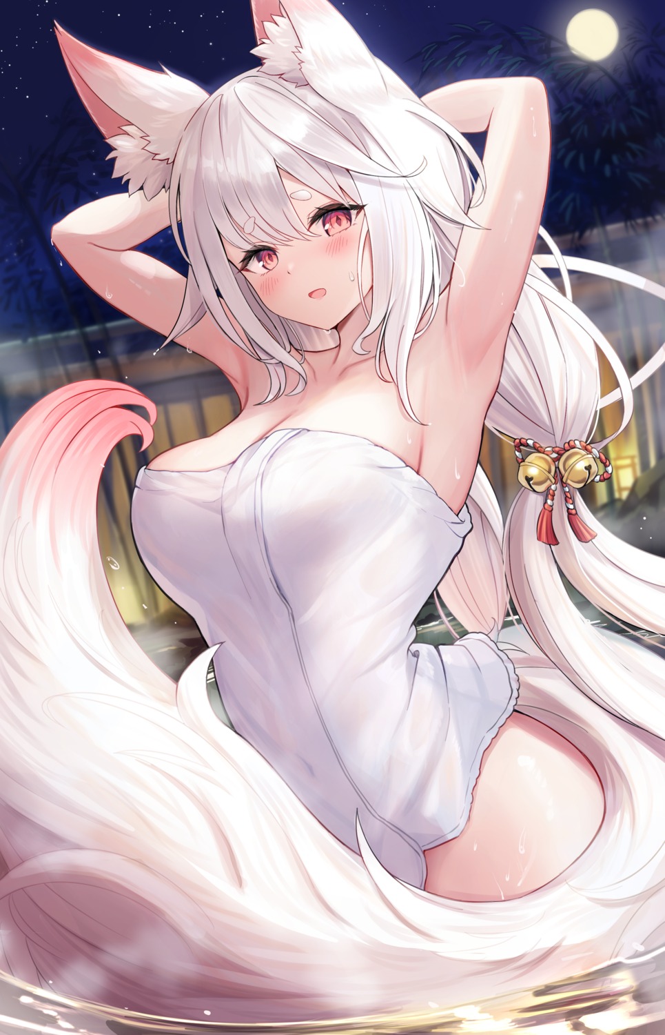 animal_ears kitsune onsen sakura_ani tail towel wet