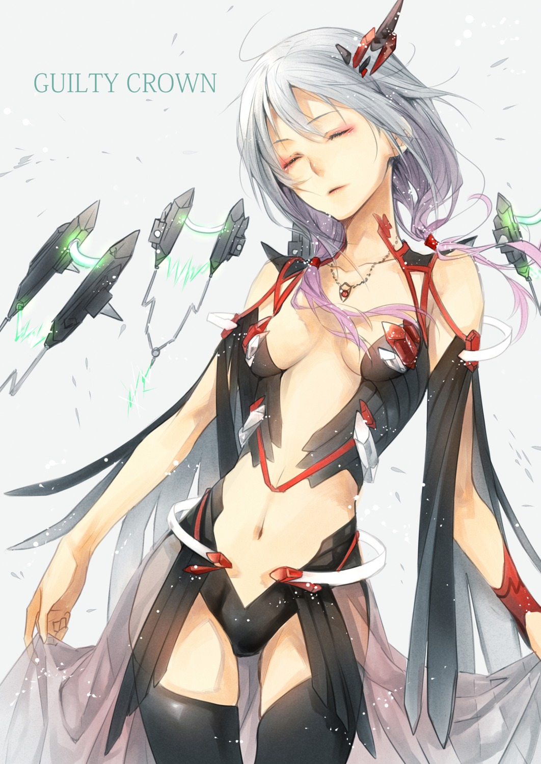 cleavage guilty_crown kazari_tayu thighhighs yuzuriha_inori