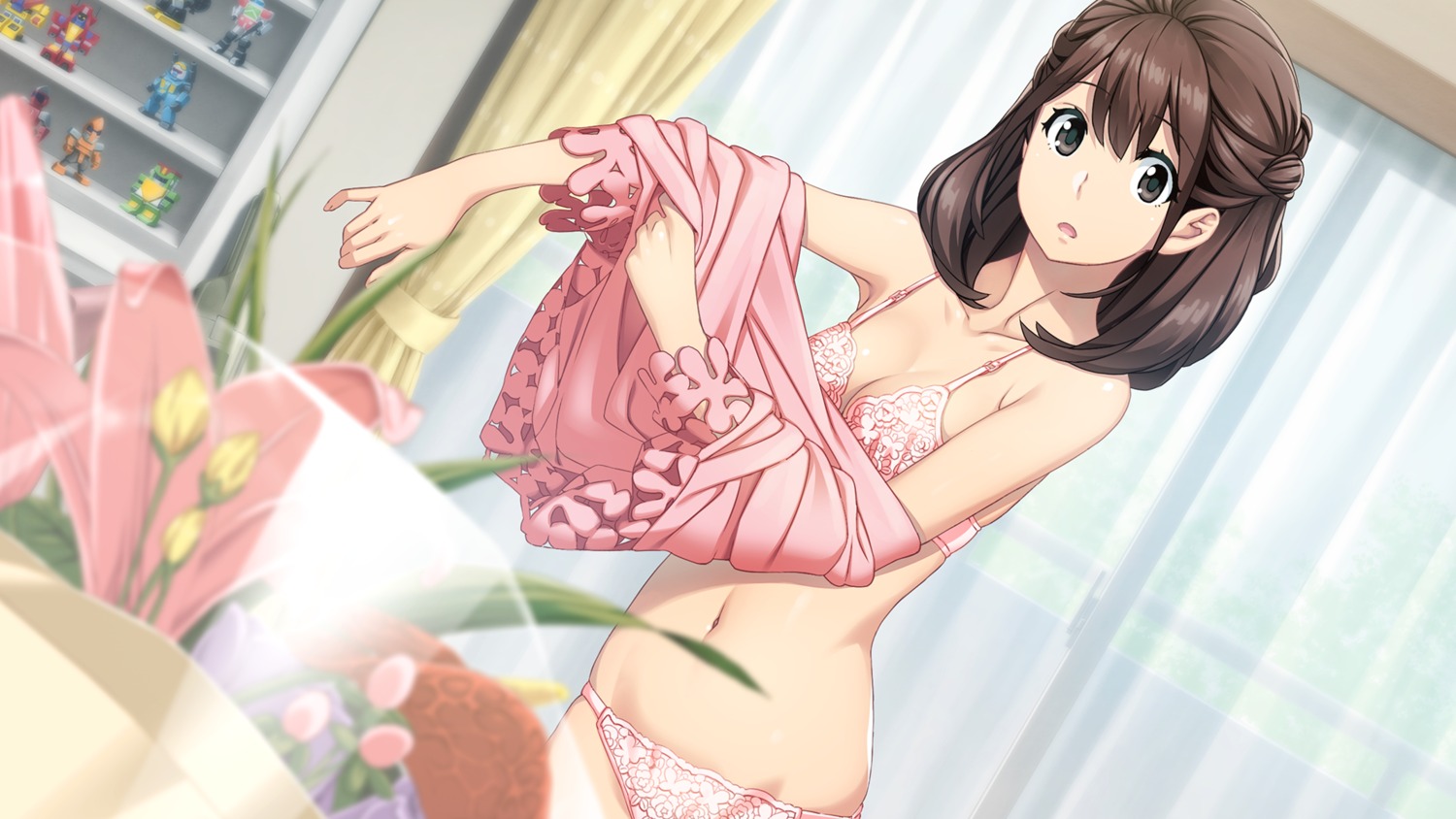 bra cleavage fukuda_tomonori game_cg mages. pantsu robotics;notes senomiya_akiho shirt_lift undressing