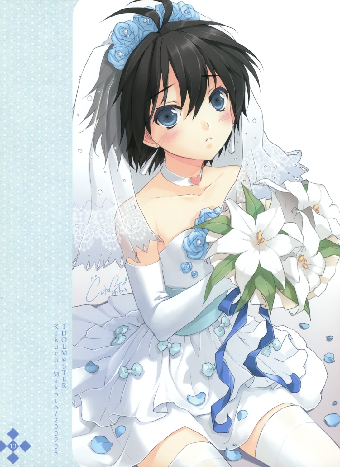 cuteg dress kikuchi_makoto strawberry_pink the_idolm@ster thighhighs wedding_dress