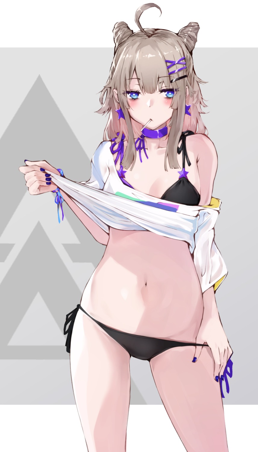 aa-12_(girls_frontline) bikini flugel girls_frontline open_shirt panty_pull shirt_lift swimsuits undressing