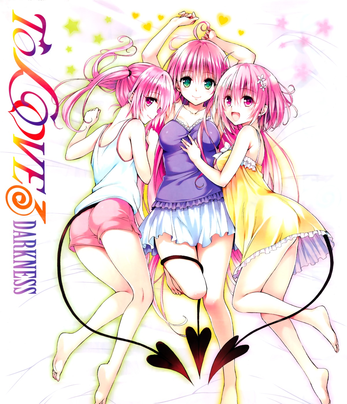 dress lala_satalin_deviluke momo_velia_deviluke nana_asta_deviluke skirt_lift summer_dress tail to_love_ru to_love_ru_darkness yabuki_kentarou